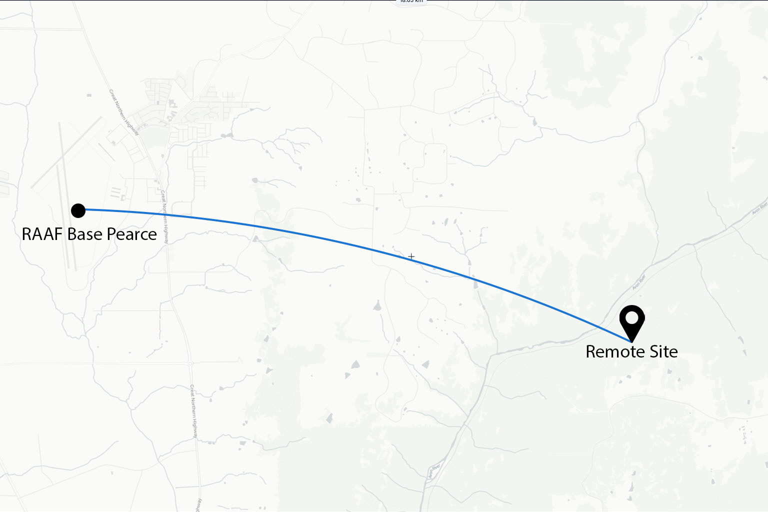 Remote Site to RAAF Base Pearce map